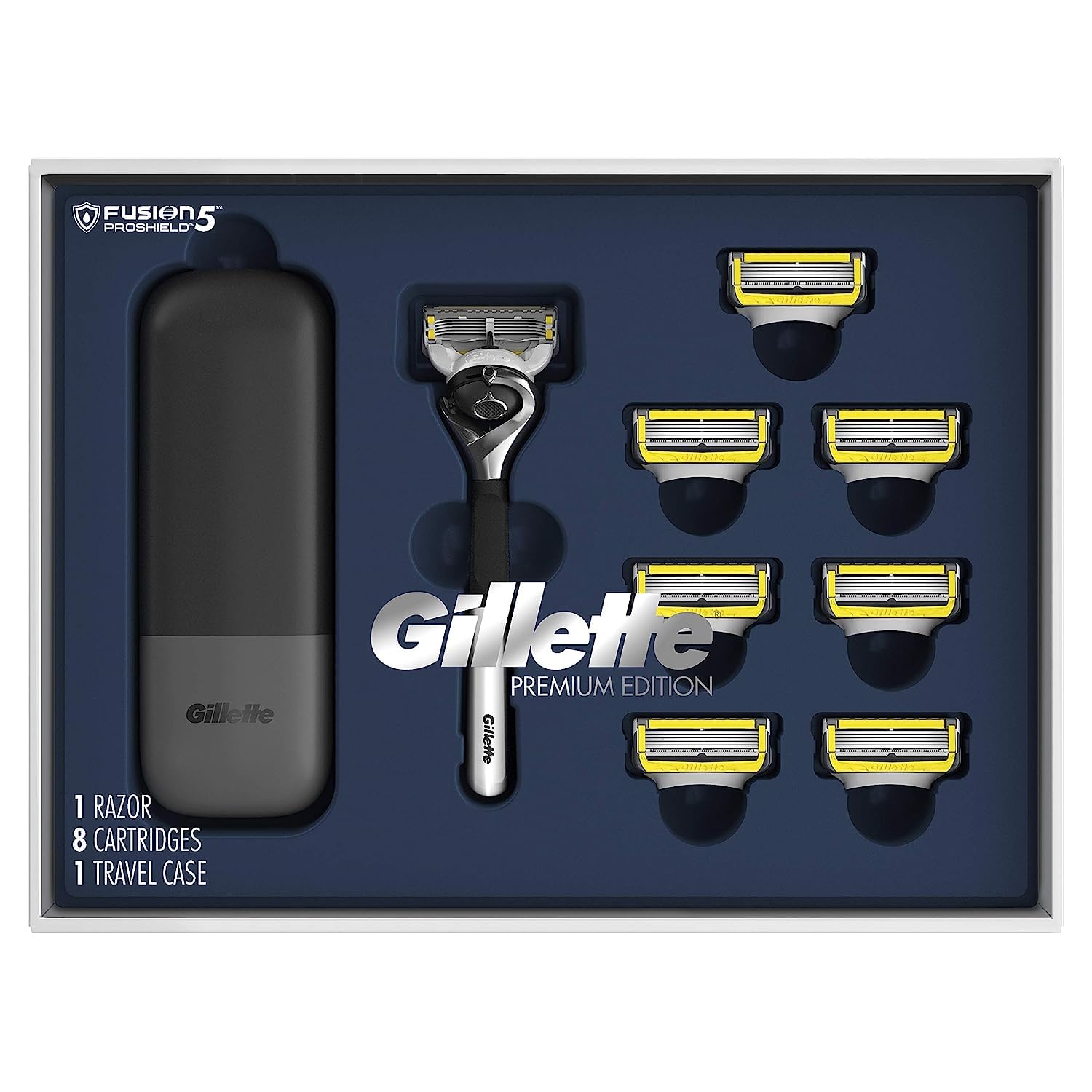 Gillette ProGlide Shield premium razor handle with ergonomic grip for a smooth shave.