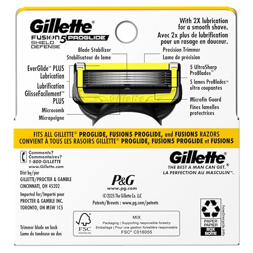 Gillette ProGlide Shield refill box designed for up to 20 shaves per blade.