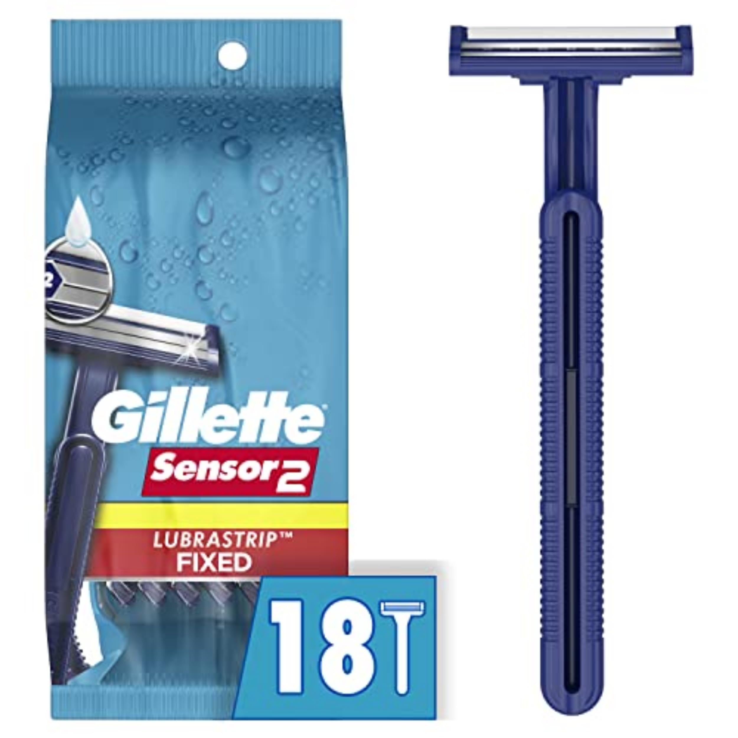 Gillette Sensor2 disposable razor packaging shows convenient, ready-to-use solution for quick shaves.
