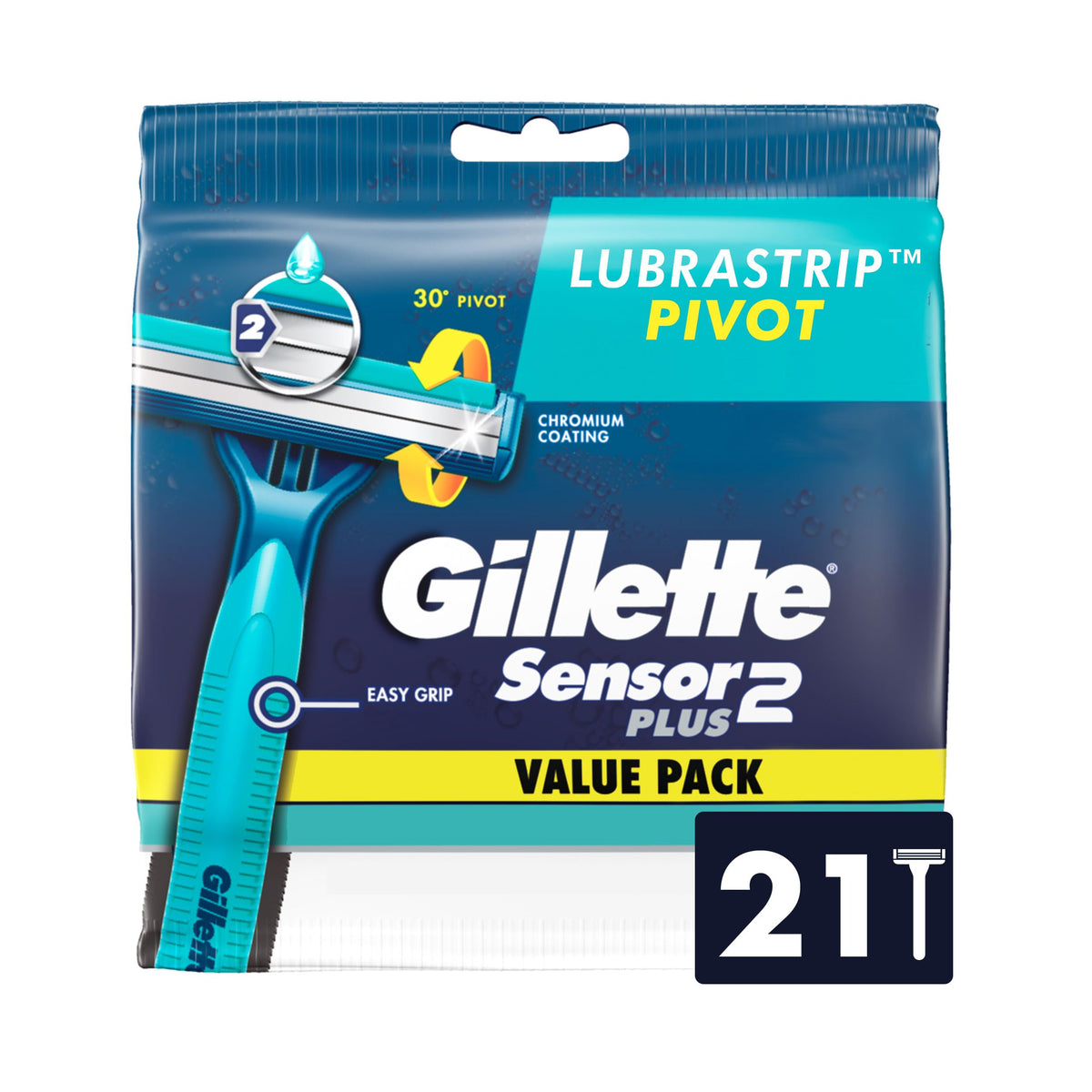 Gillette Sensor2 Plus pivoting head guides the blade for a comfortable shave.