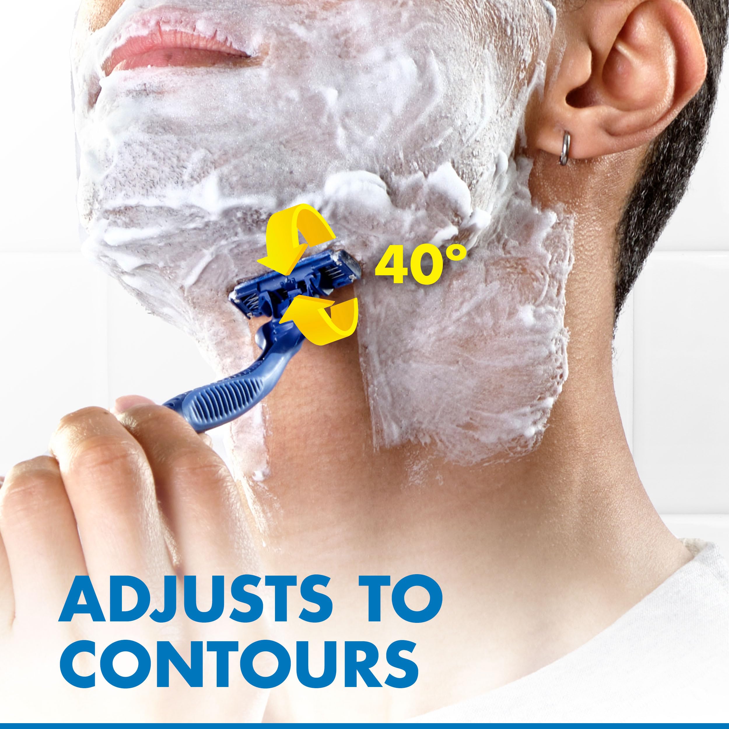 Gillette Sensor3 Comfort elastomer fins stretch skin for smooth shave