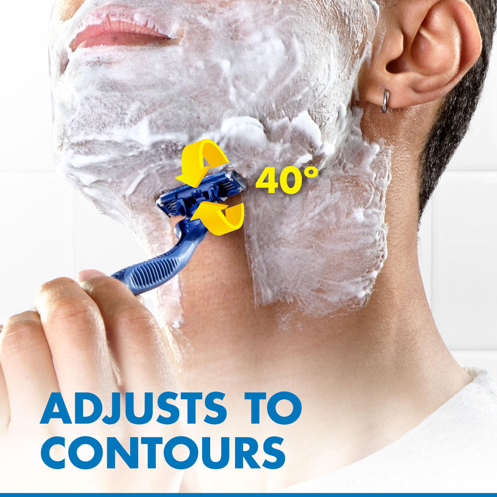 Gillette Sensor3 Comfort elastomer fins stretch skin for smooth shave