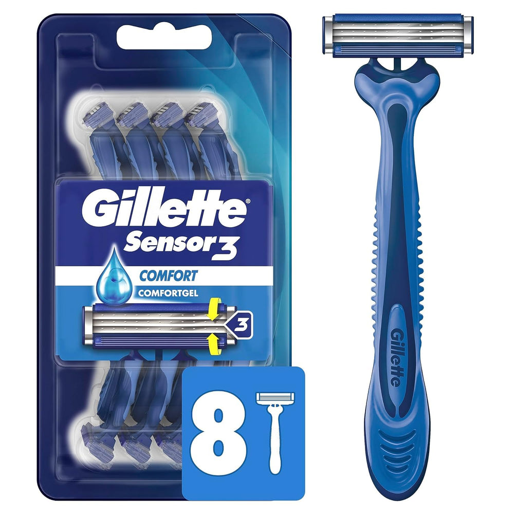 Gillette Sensor3 Comfort razor with ergonomic-handle for precise control on every shave.