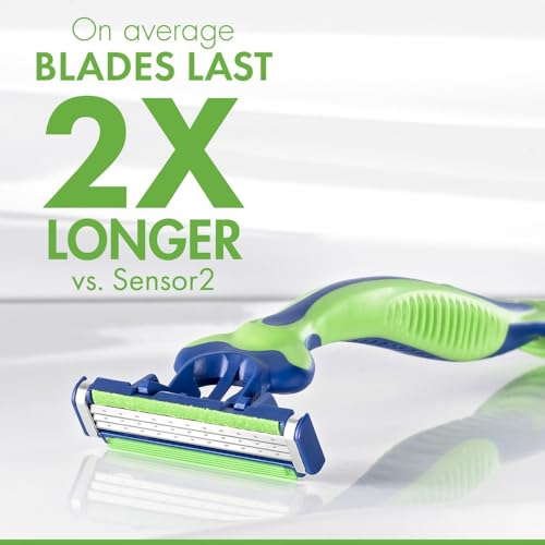 Close-up of Gillette Sensor3 Sensitive blades showing three skin-sensing blades