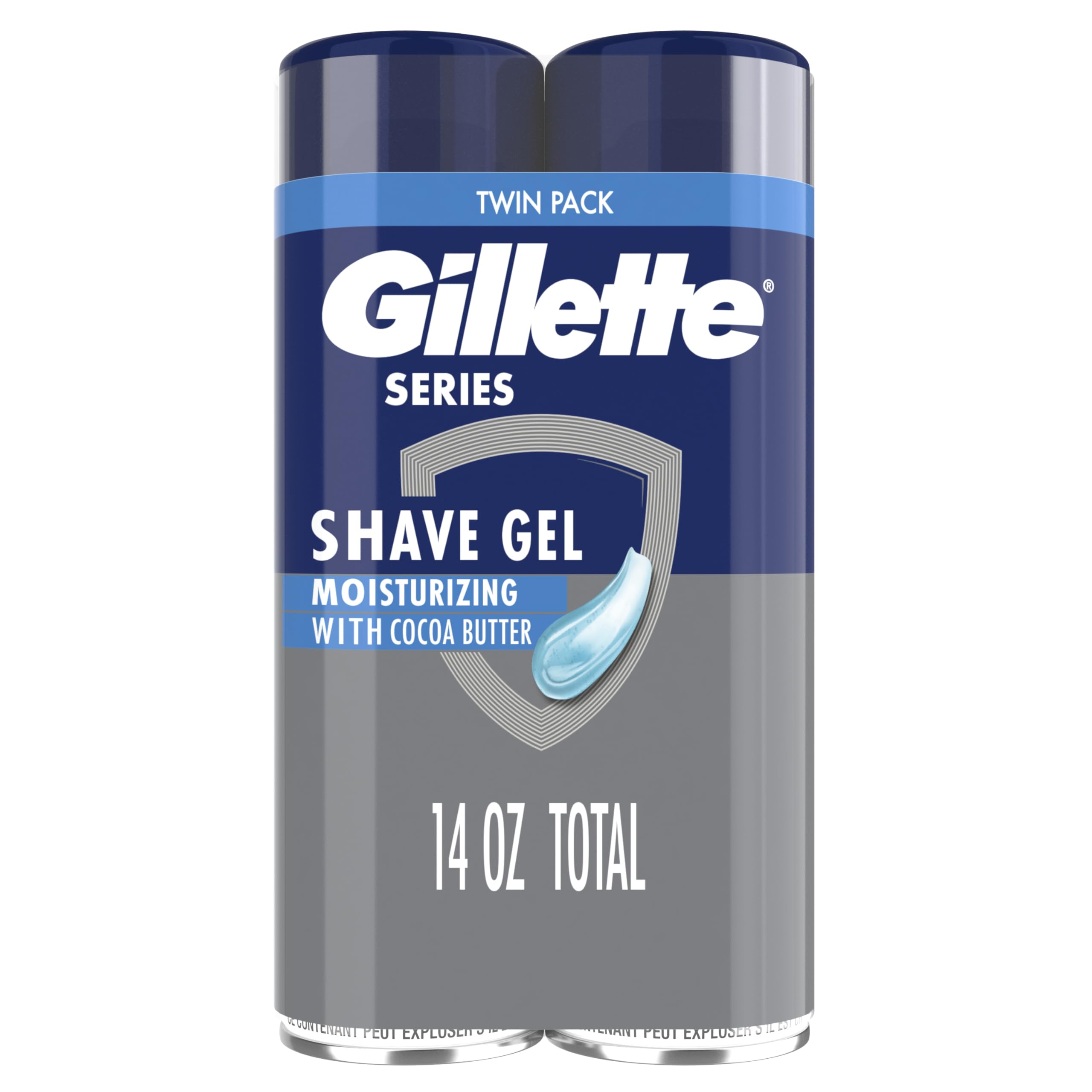 Gillette Series 3X Action Shave Gel twin-pack can with hydration for a smooth shave