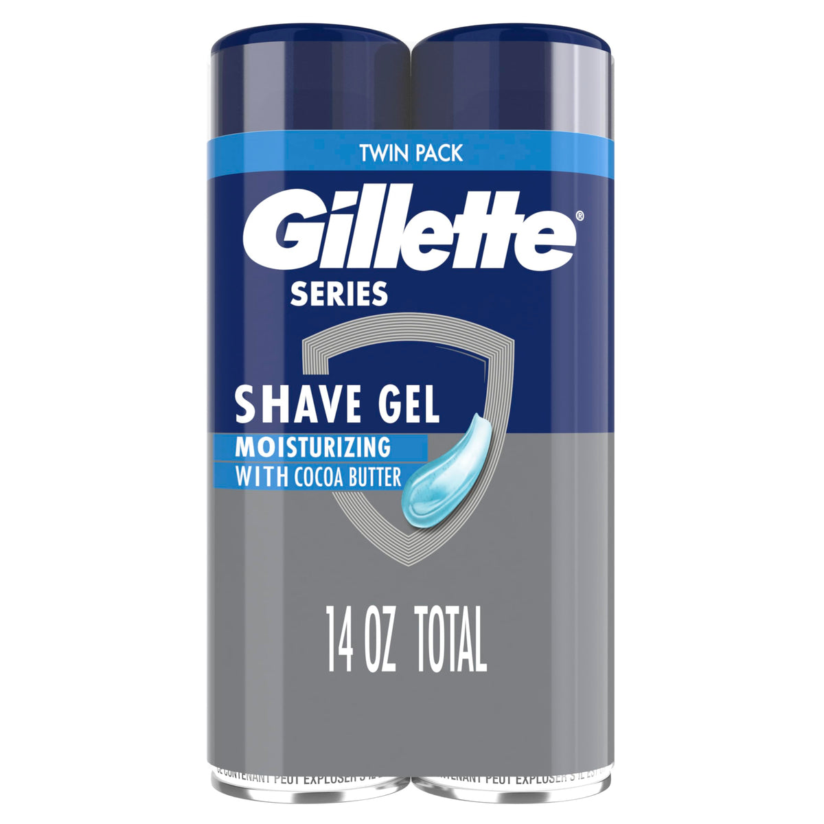 Gillette Series 3X Action Shave Gel twin-pack can with hydration for a smooth shave