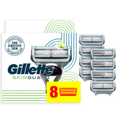 Gillette SkinGuard blade refill packaging highlighting value and convenience for everyday shaves.