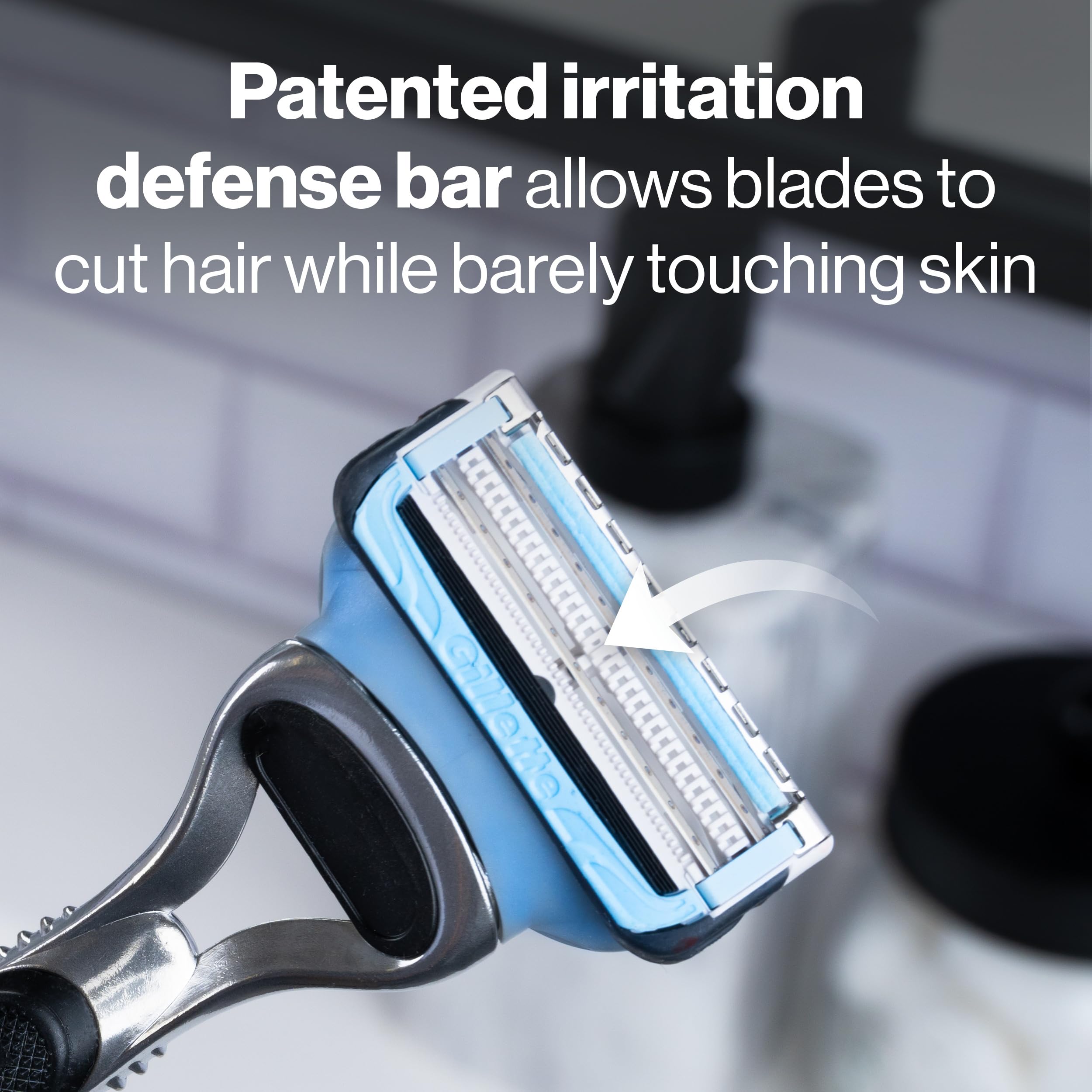 Gillette SkinGuard cartridge-front features two blades to reduce tugging.