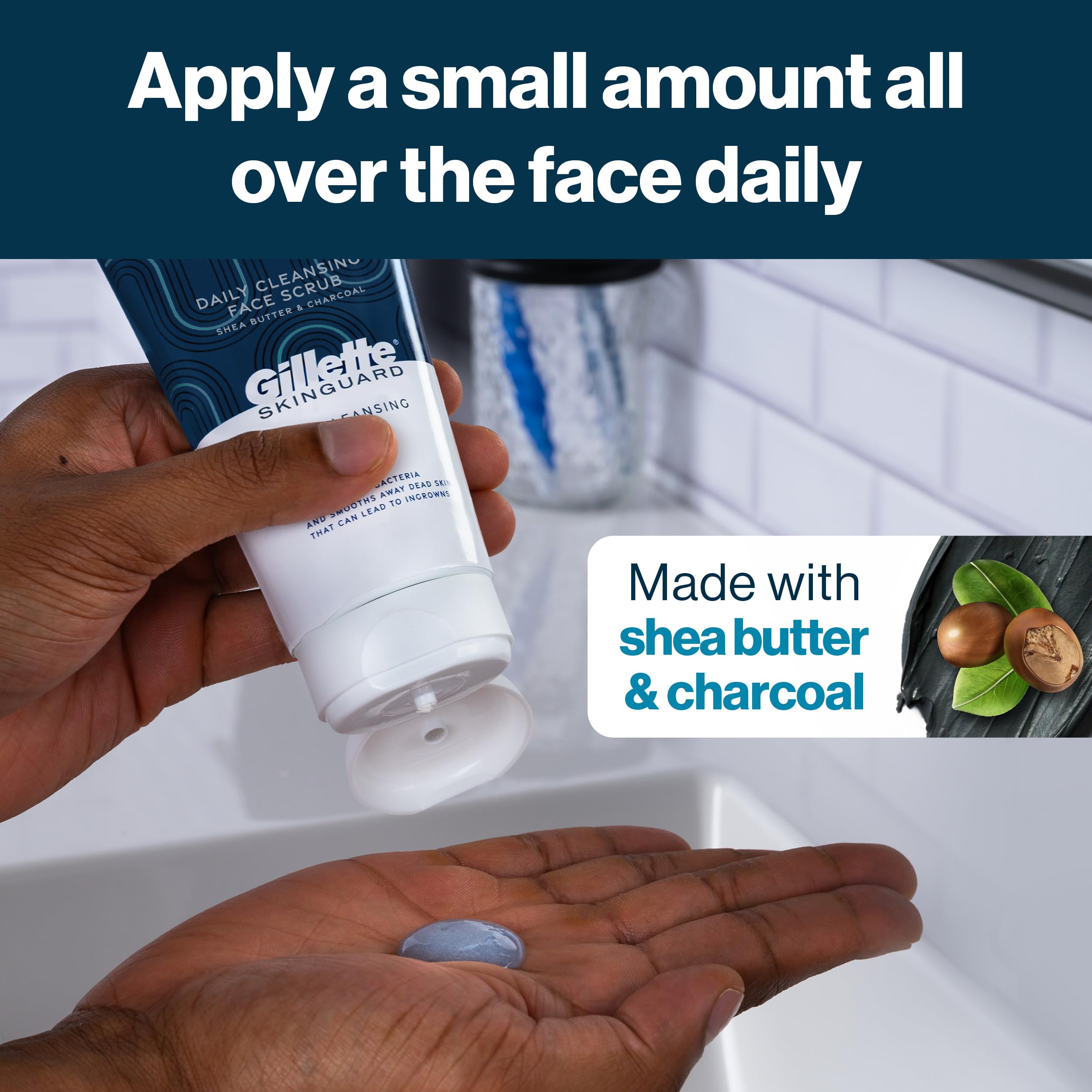 Gillette SkinGuard Face Scrub applying scrub on wet skin