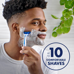 Gillette SkinGuard irritation-bar close-up shows defense feature for smoother shaves.