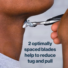 Gillette SkinGuard razor assembly showing blade alignment and even coverage.