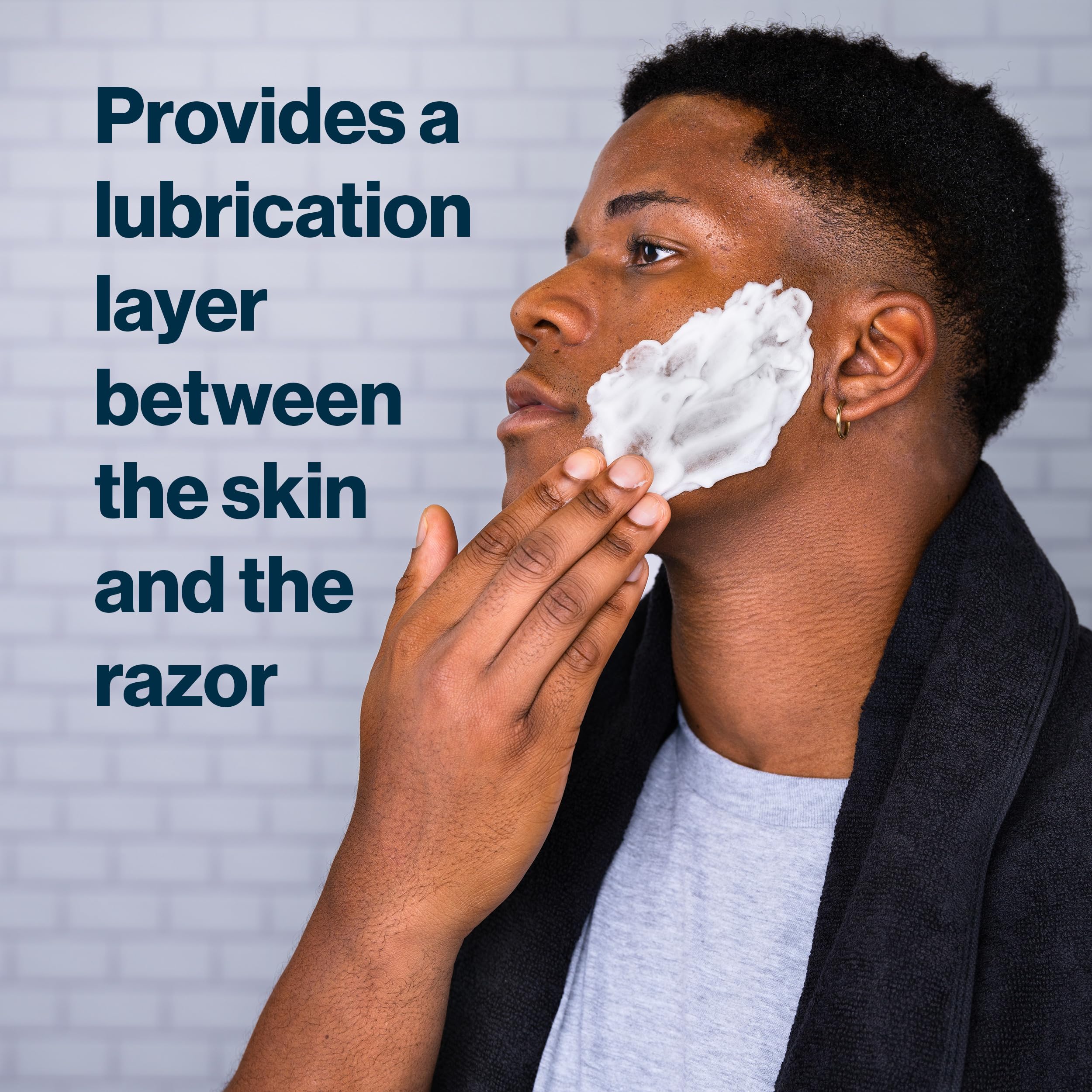 Gillette SkinGuard gel applied on wet skin enhances razor glide.