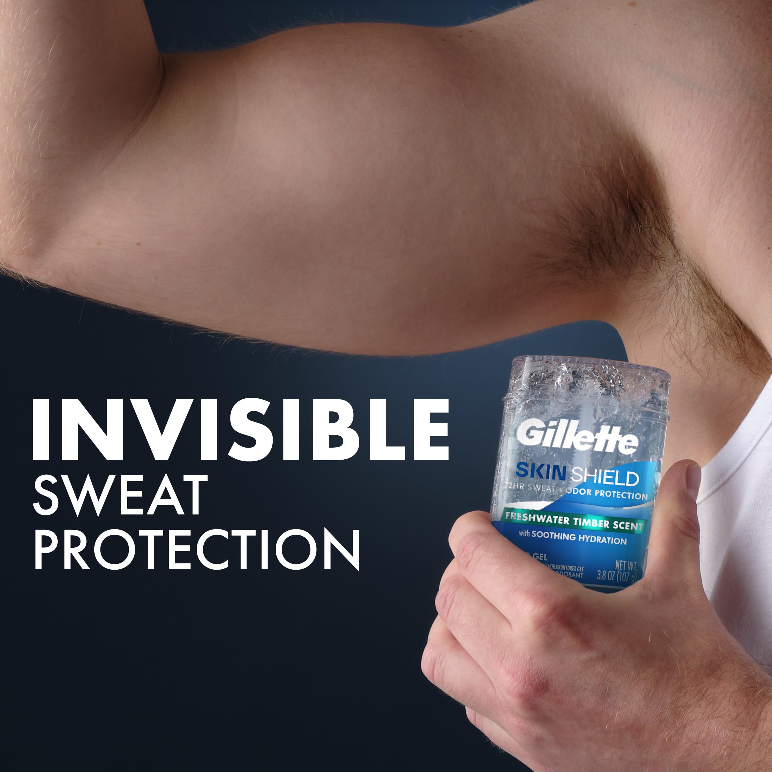 Gillette SkinShield gel desodorante, protección 72 horas contra sudor y olor.