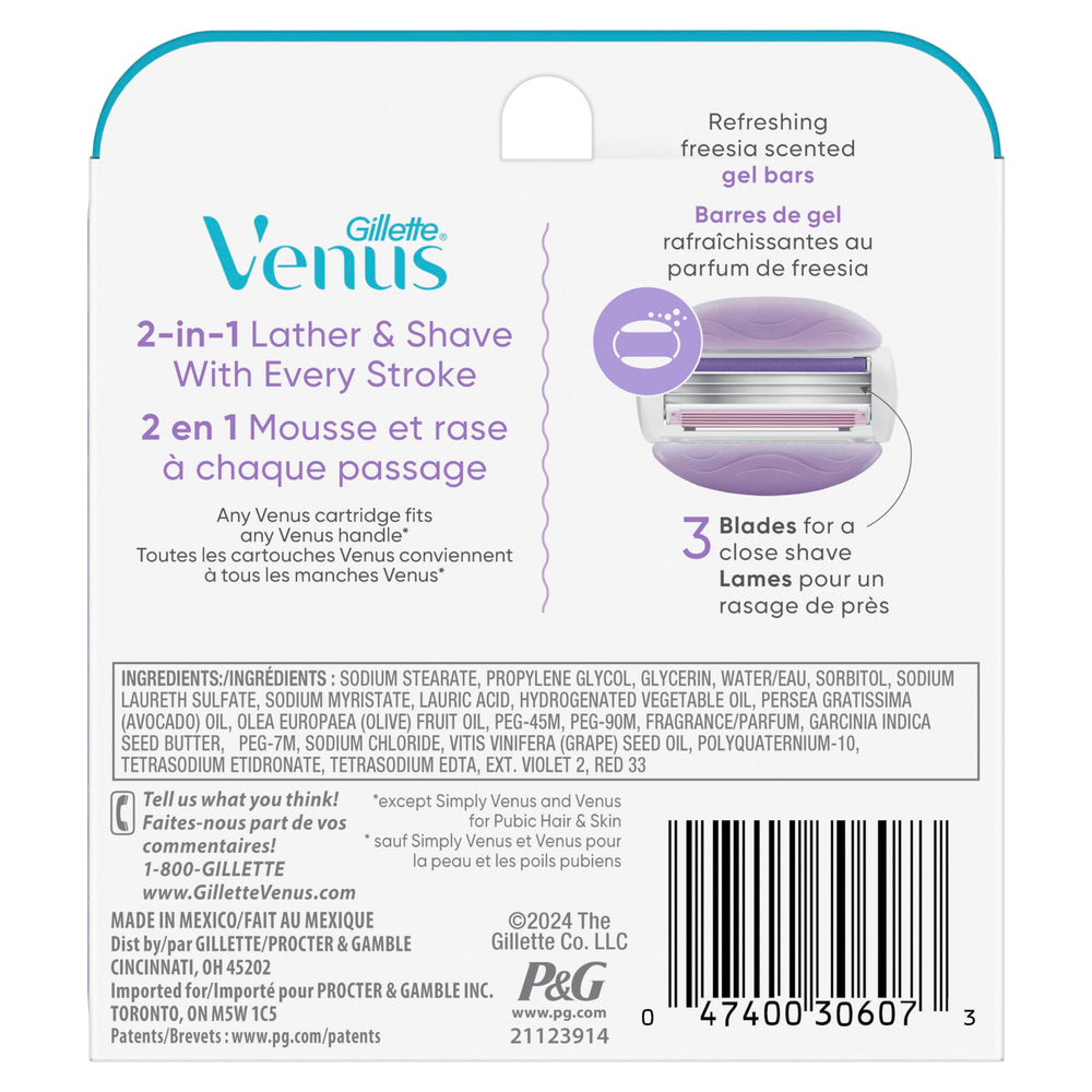 Gillette Venus ComfortGlide refills support up to 30 days of shaves at 2x weekly use.