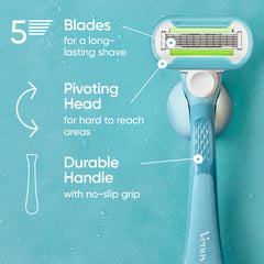 Five-blade head delivering a close shave with smooth results.