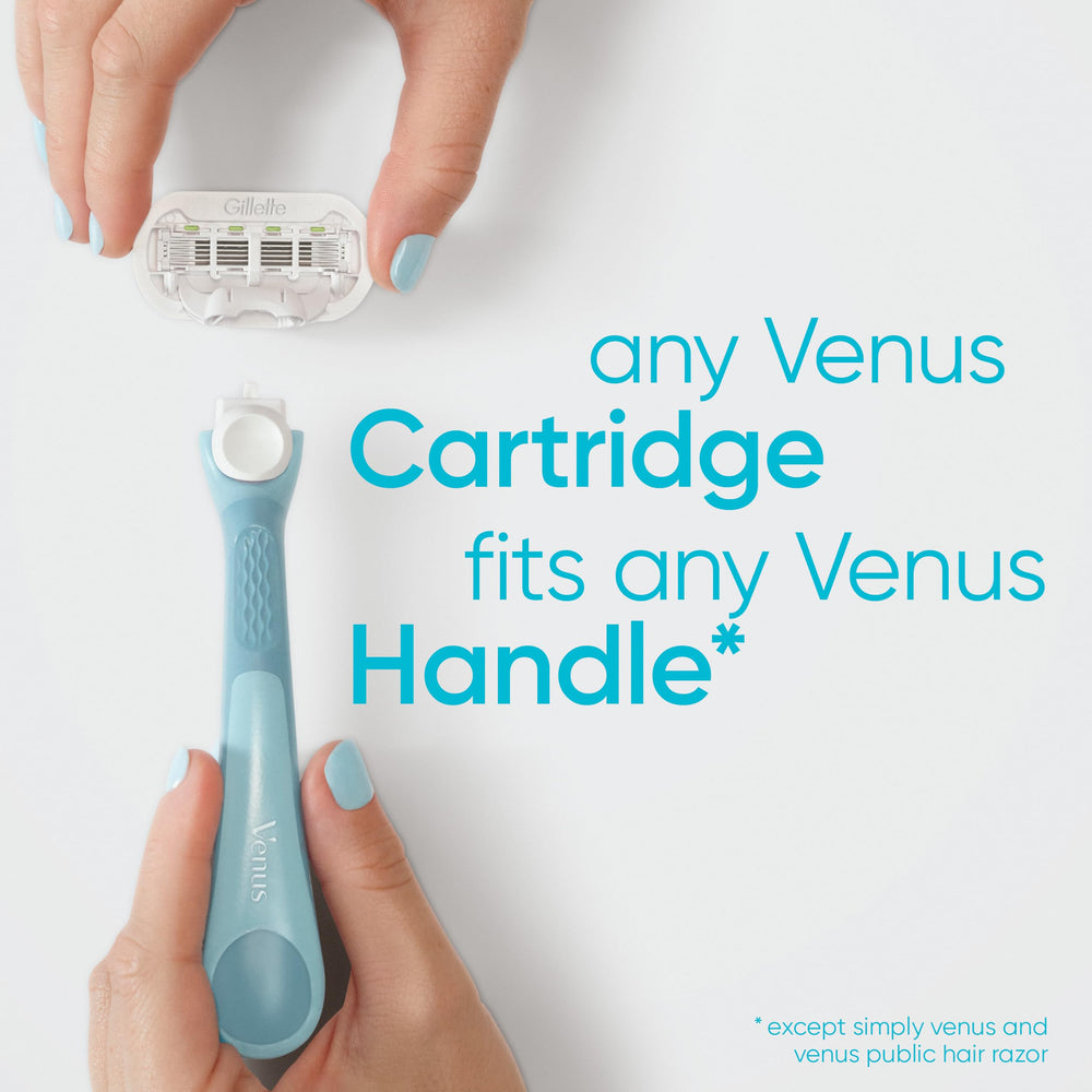 Bathroom scene with Gillette Venus refills as part of a shaving routine.
