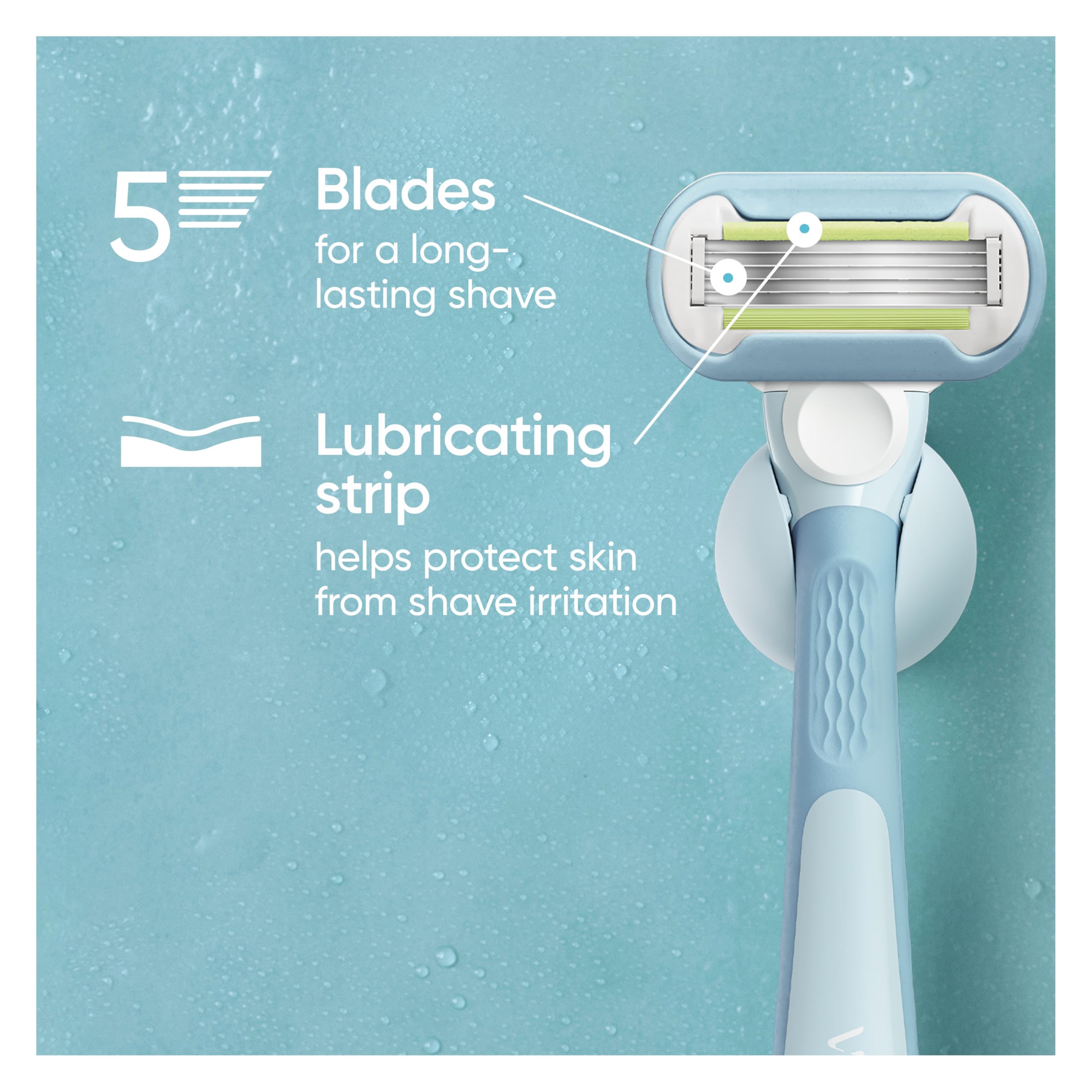 Gillette Venus blue indicator strip fades to signal optimal shave.
