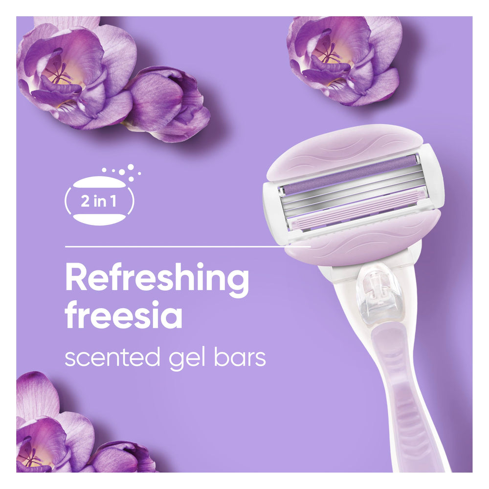 Gillette Venus ComfortGlide Freesia scented bars offer a refreshing experience.