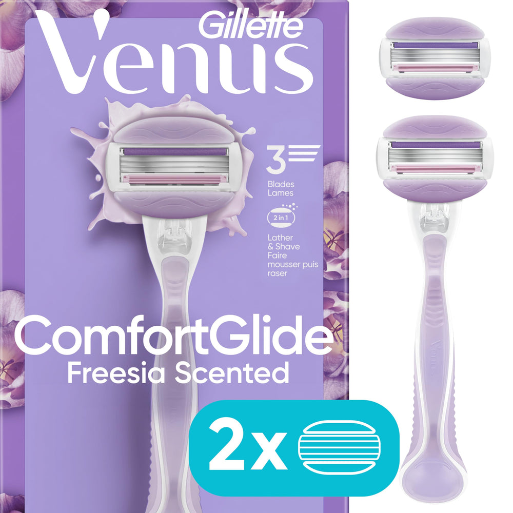 Gillette Venus ComfortGlide Freesia grip in wet conditions for steady handling.