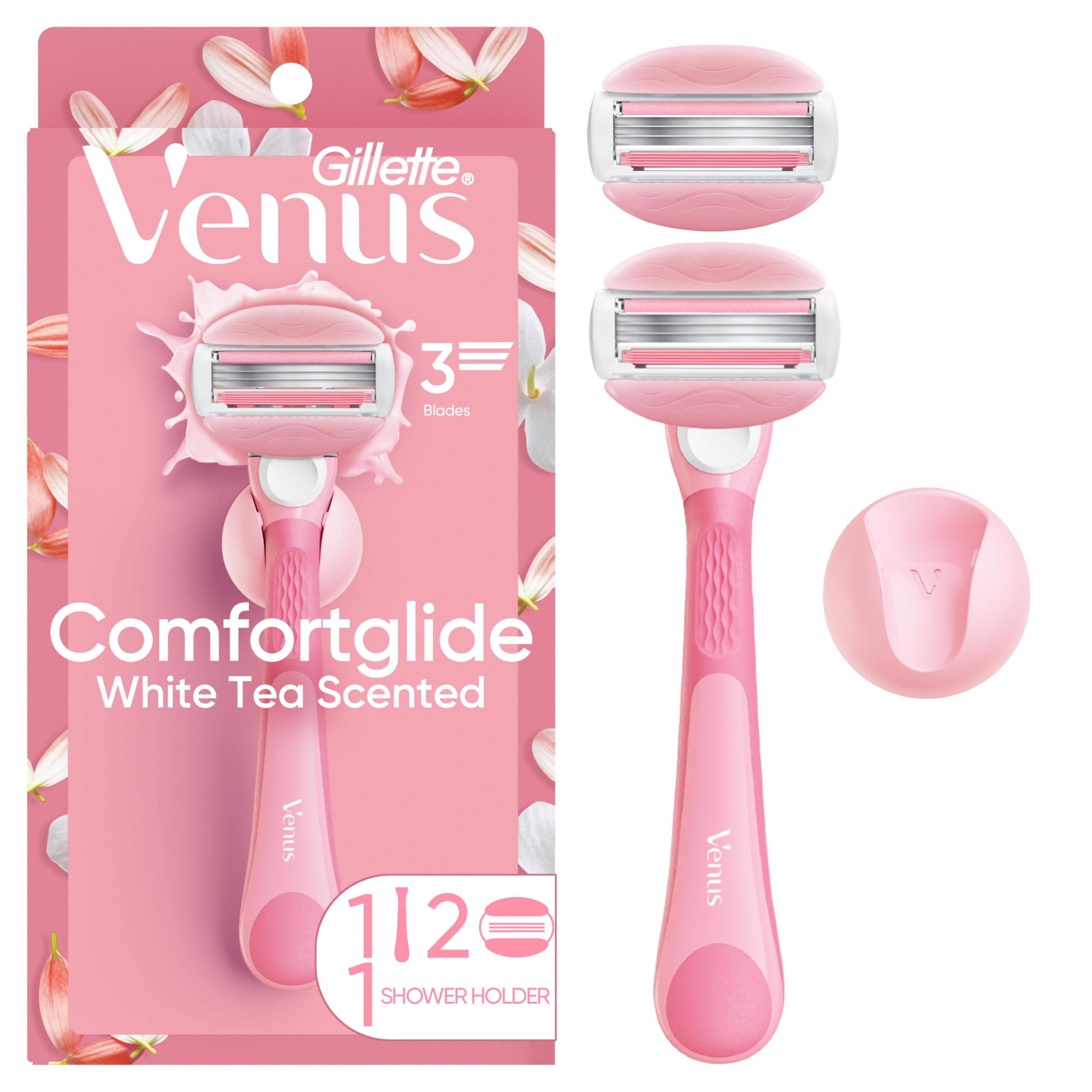 Gillette Venus ComfortGlide razor handle with durable non-slip grip for steady shaving.