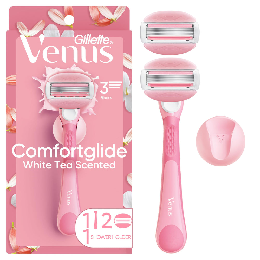 Gillette Venus ComfortGlide razor handle with durable non-slip grip for steady shaving.