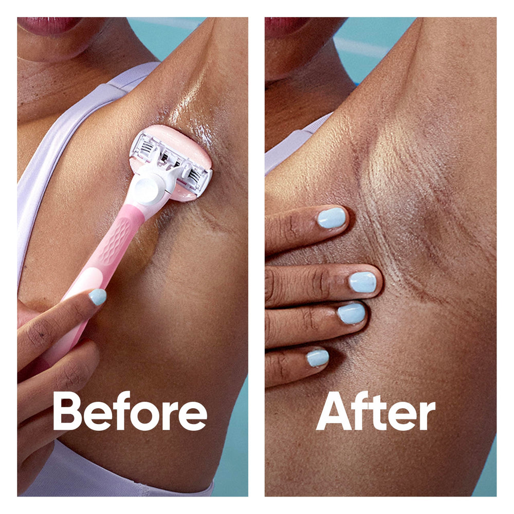 Gillette Venus ComfortGlide White Tea pivoting head follows curves for precise shaving.