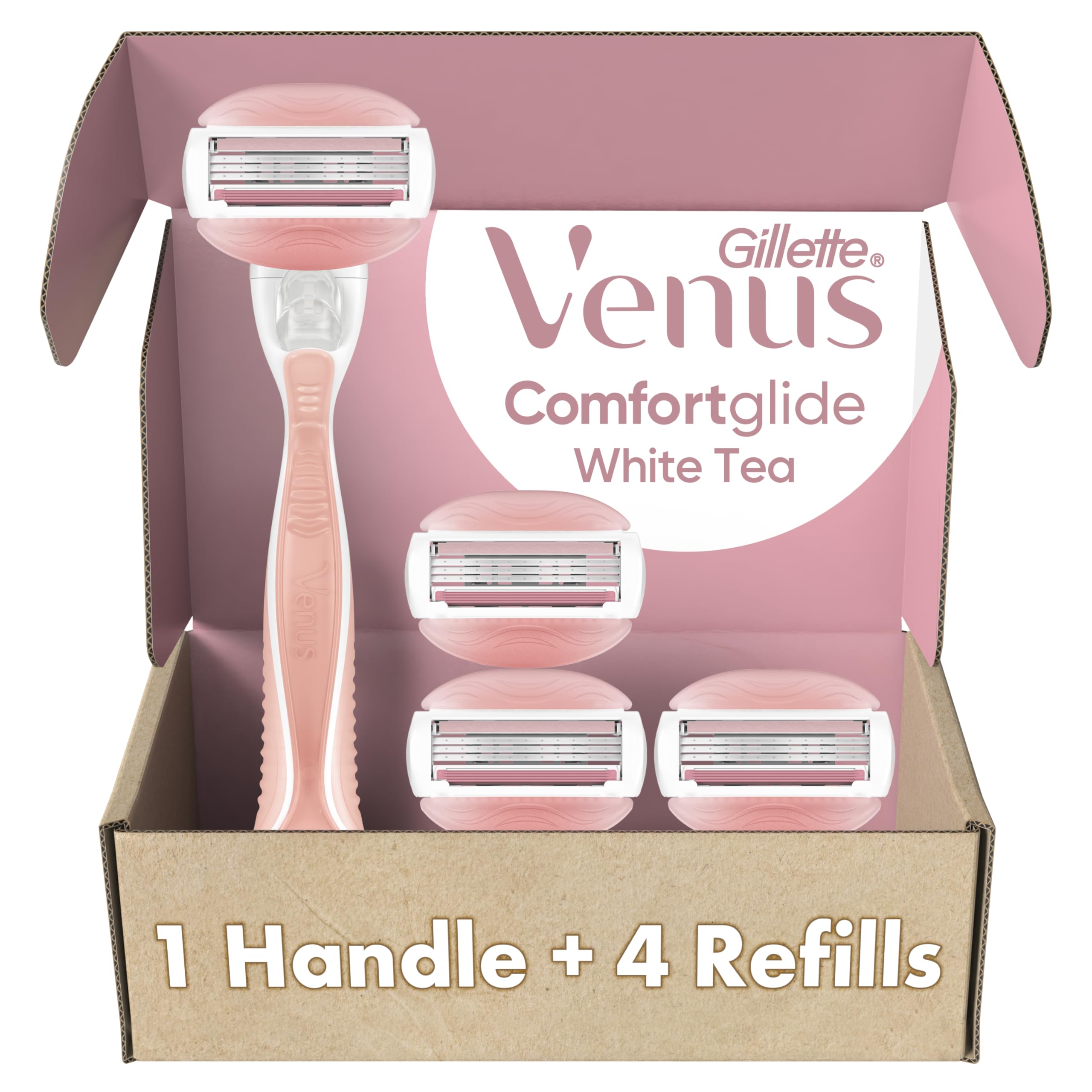 Gillette Venus ComfortGlide White Tea razor handle for a comfortable grip during shaving.