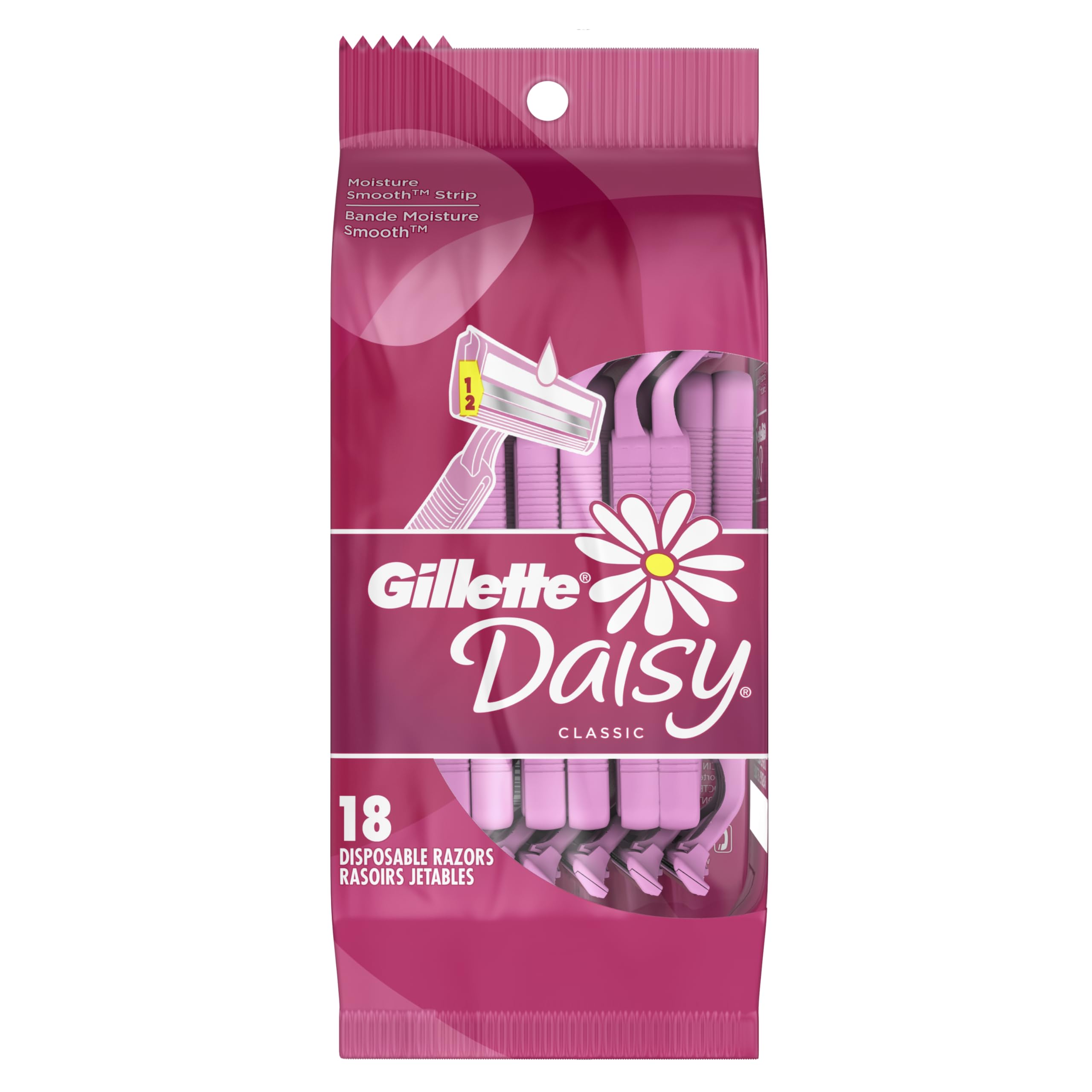 Pink packaging highlighting value in an 18-count box.