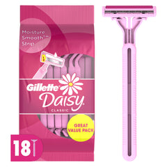 Gillette Venus Daisy Classic razor pack with 18 disposables for easy replacement.