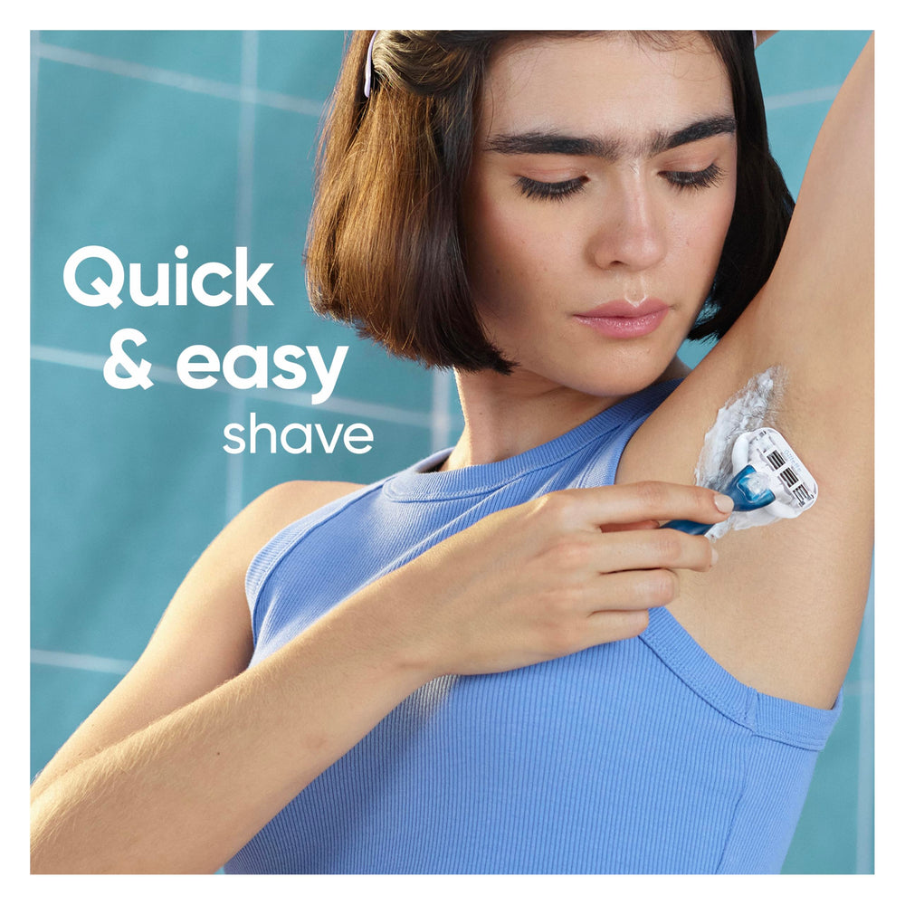 Gillette Venus elastomer comfort cushions soften blade contact for gentle shaving.