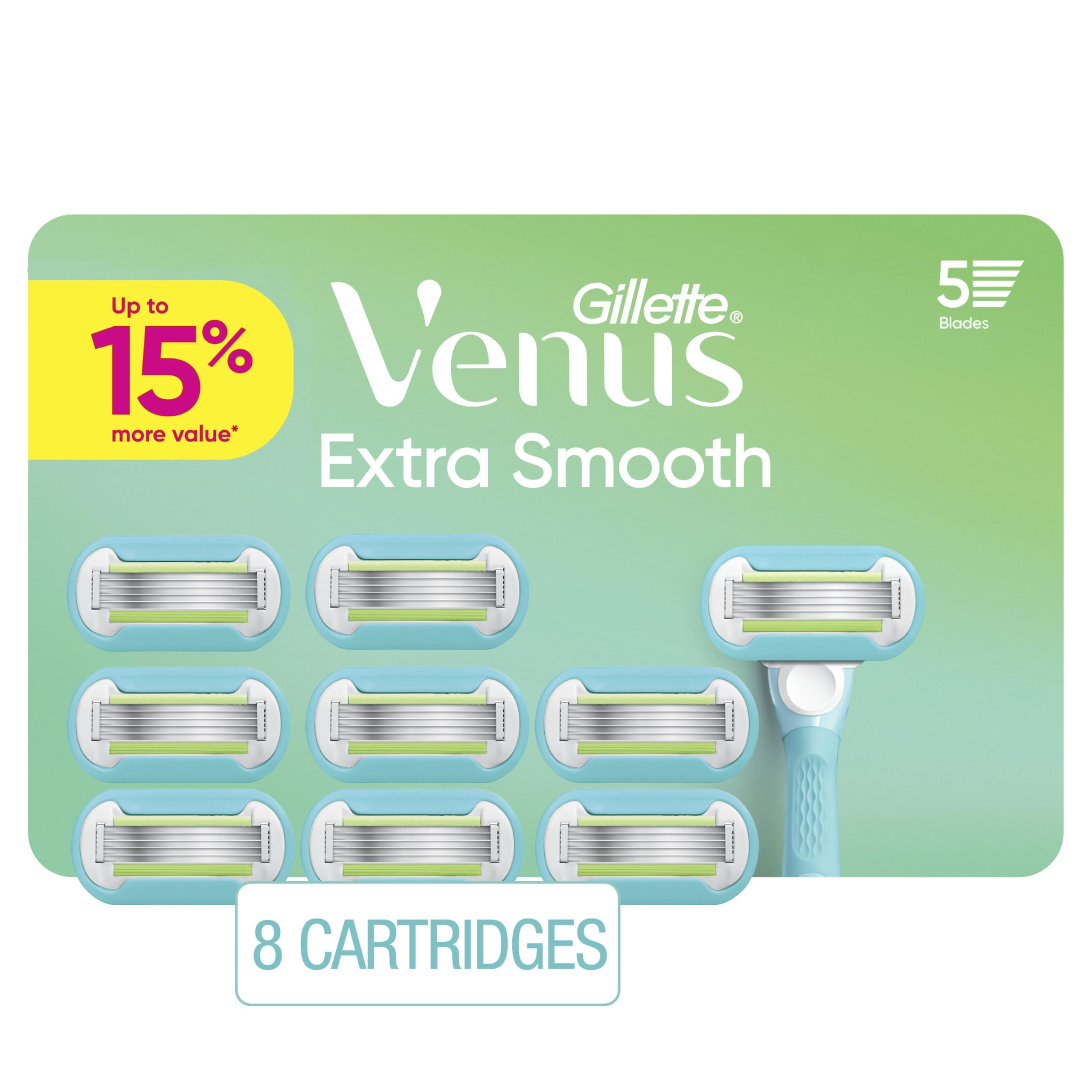 Gillette Venus Extra Smooth blade refill close-up showing five blades for a close shave.