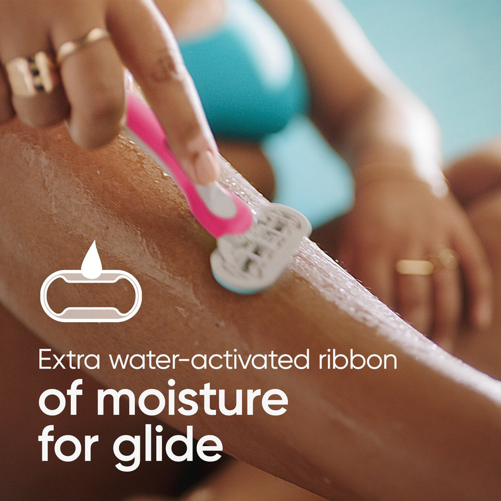 Travel-ready scene with Gillette Venus Extra Smooth Green disposable razors