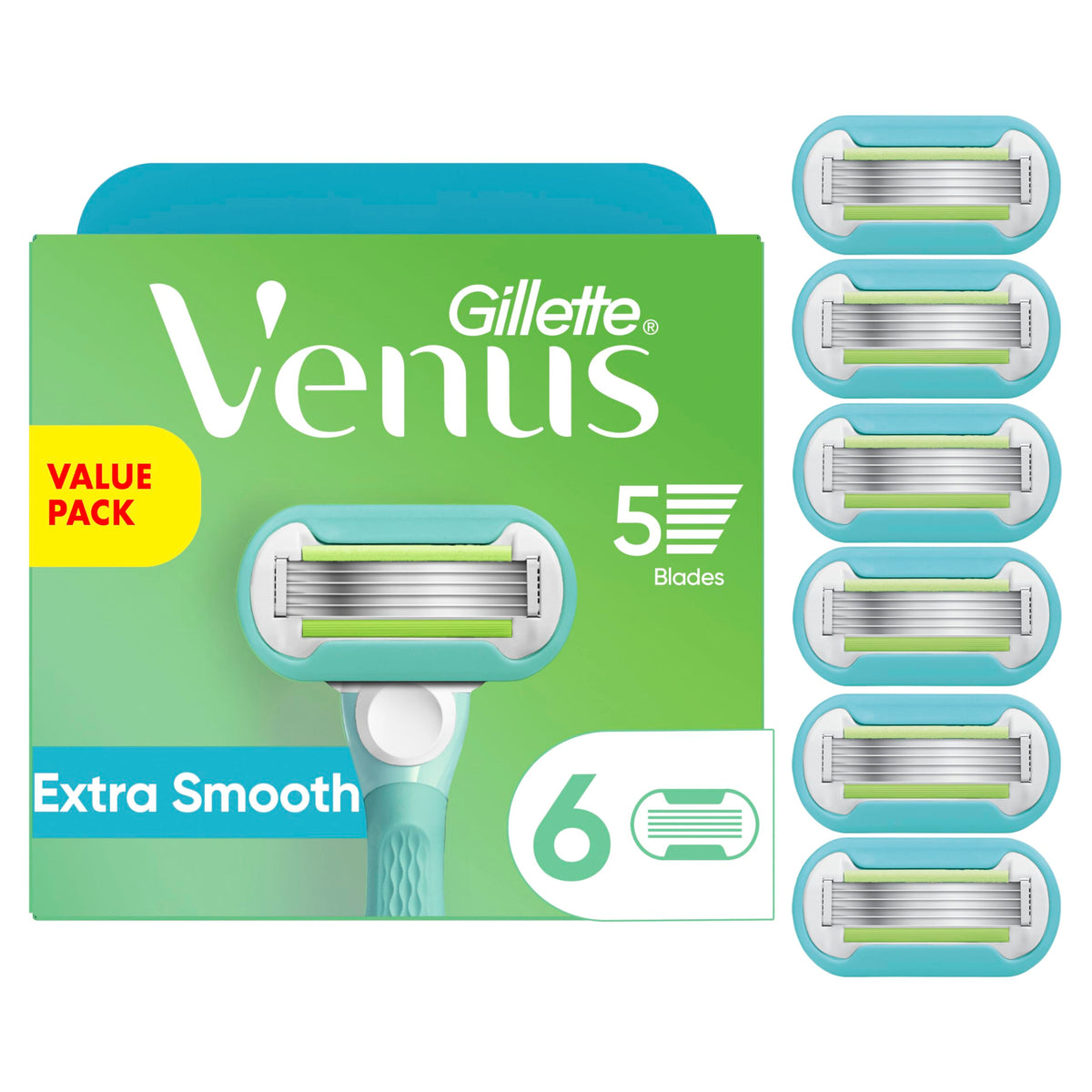 Gillette Venus Extra Smooth refill with 5 blades for a close shave