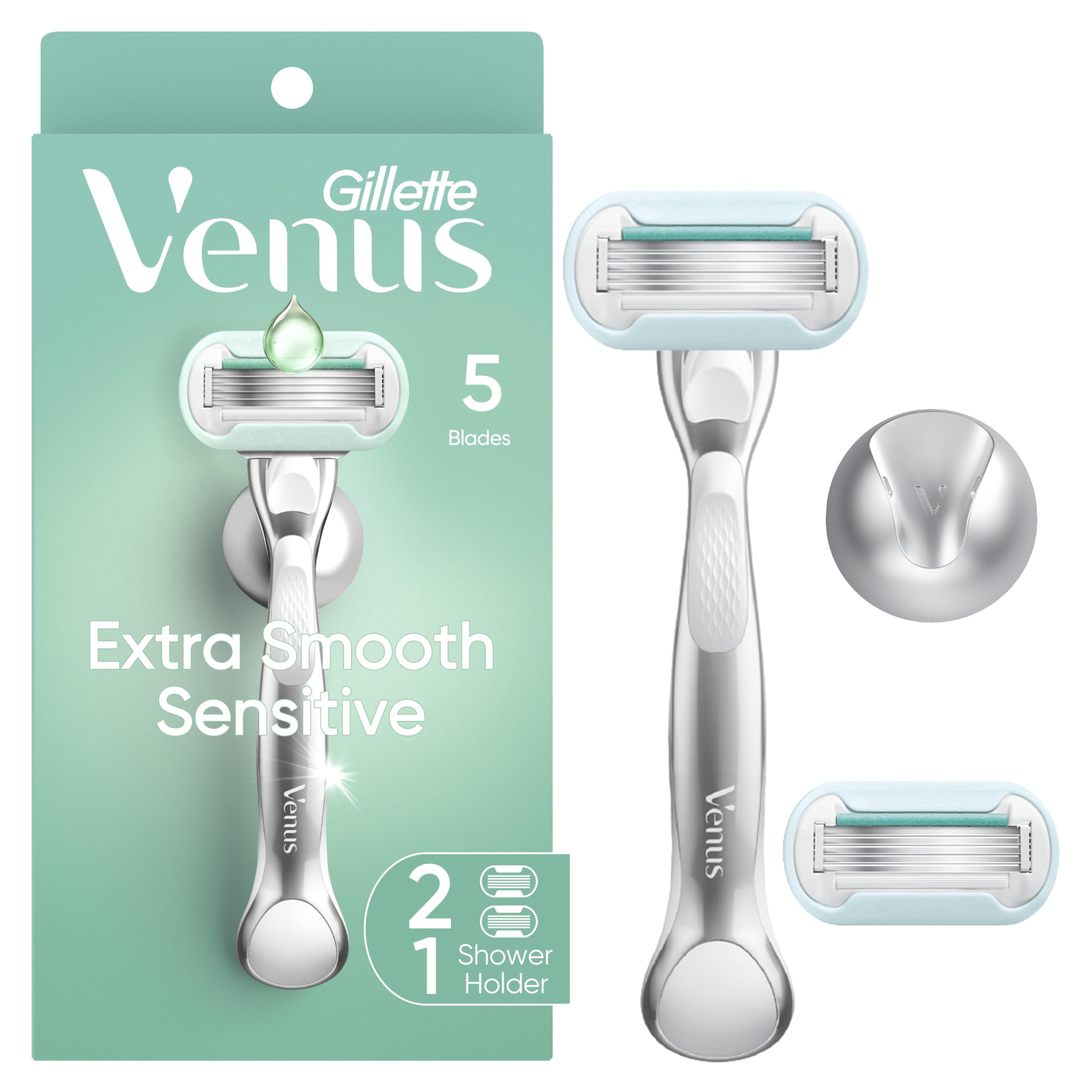Gillette Venus Extra Smooth Sensitive razor with metal handle for precise control.