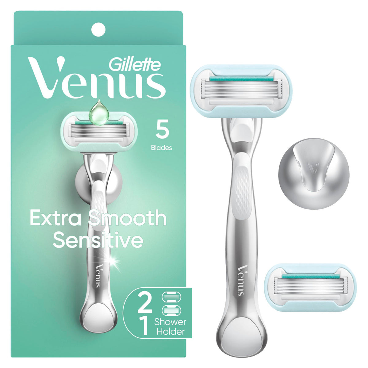 Gillette Venus Extra Smooth Sensitive razor with metal handle for precise control.