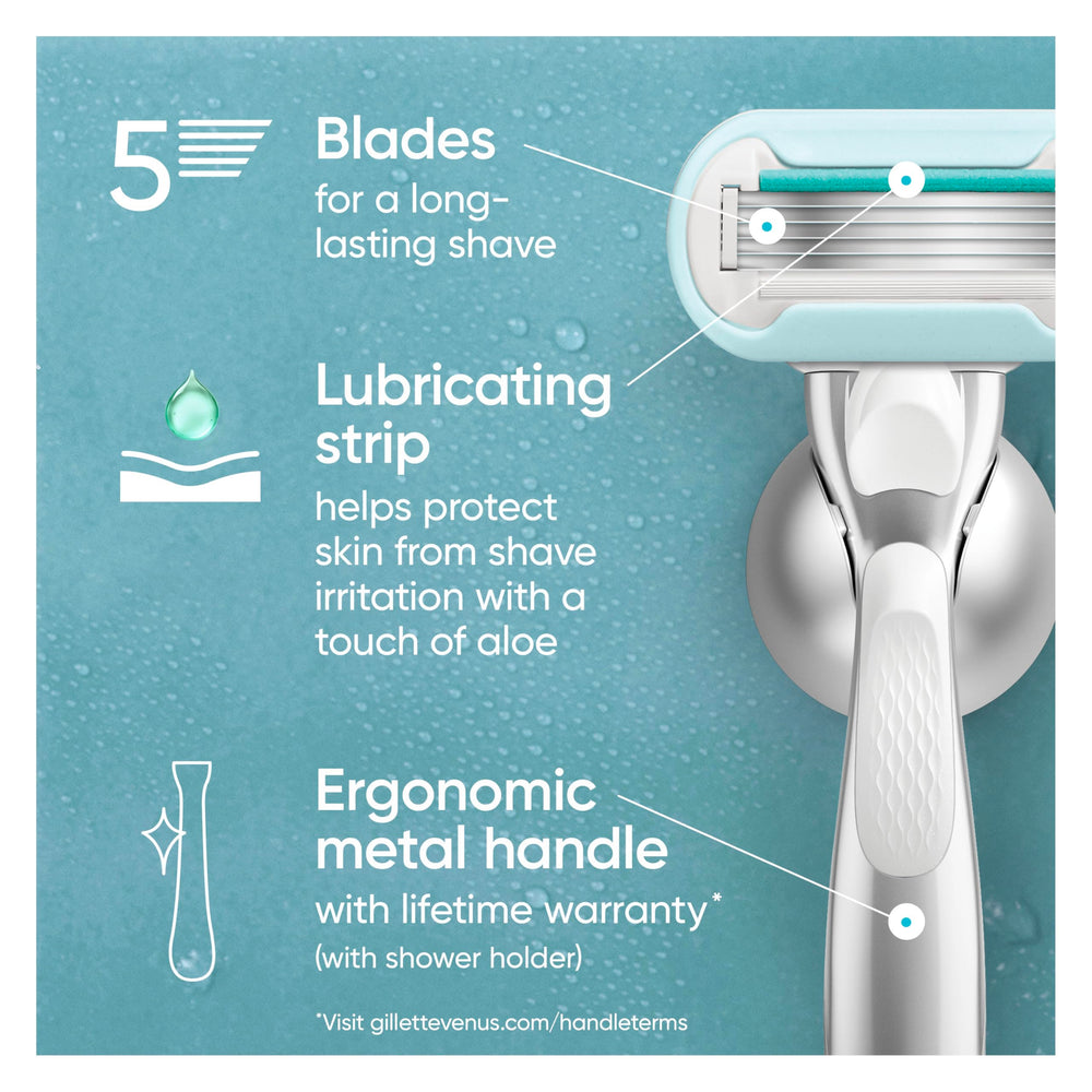 Refill cartridge for Gillette Venus Extra Smooth Sensitive offering long-lasting shaves.