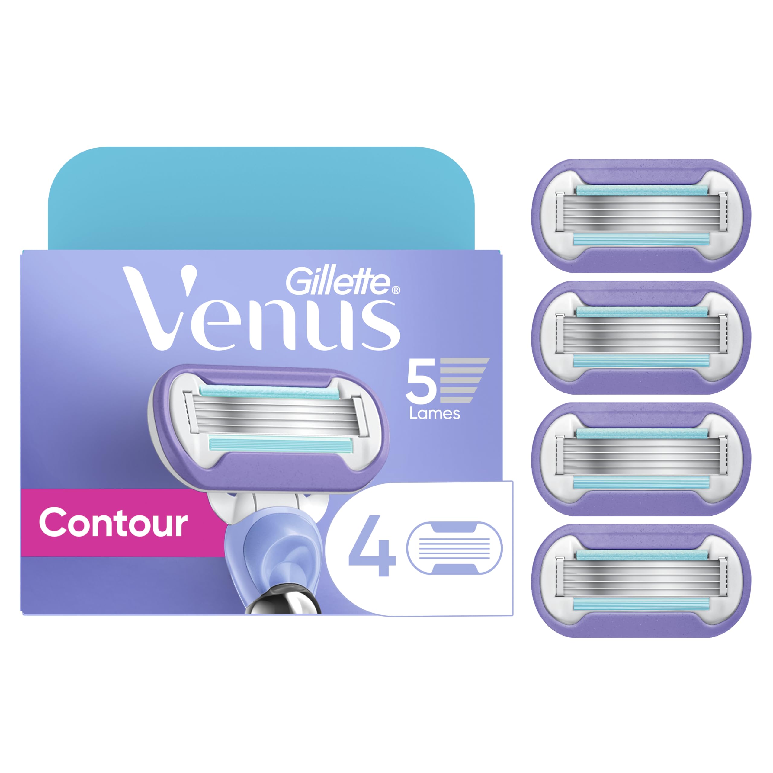 Gillette Venus Extra Smooth Swirl refill 4-count with five blades for close shaving.