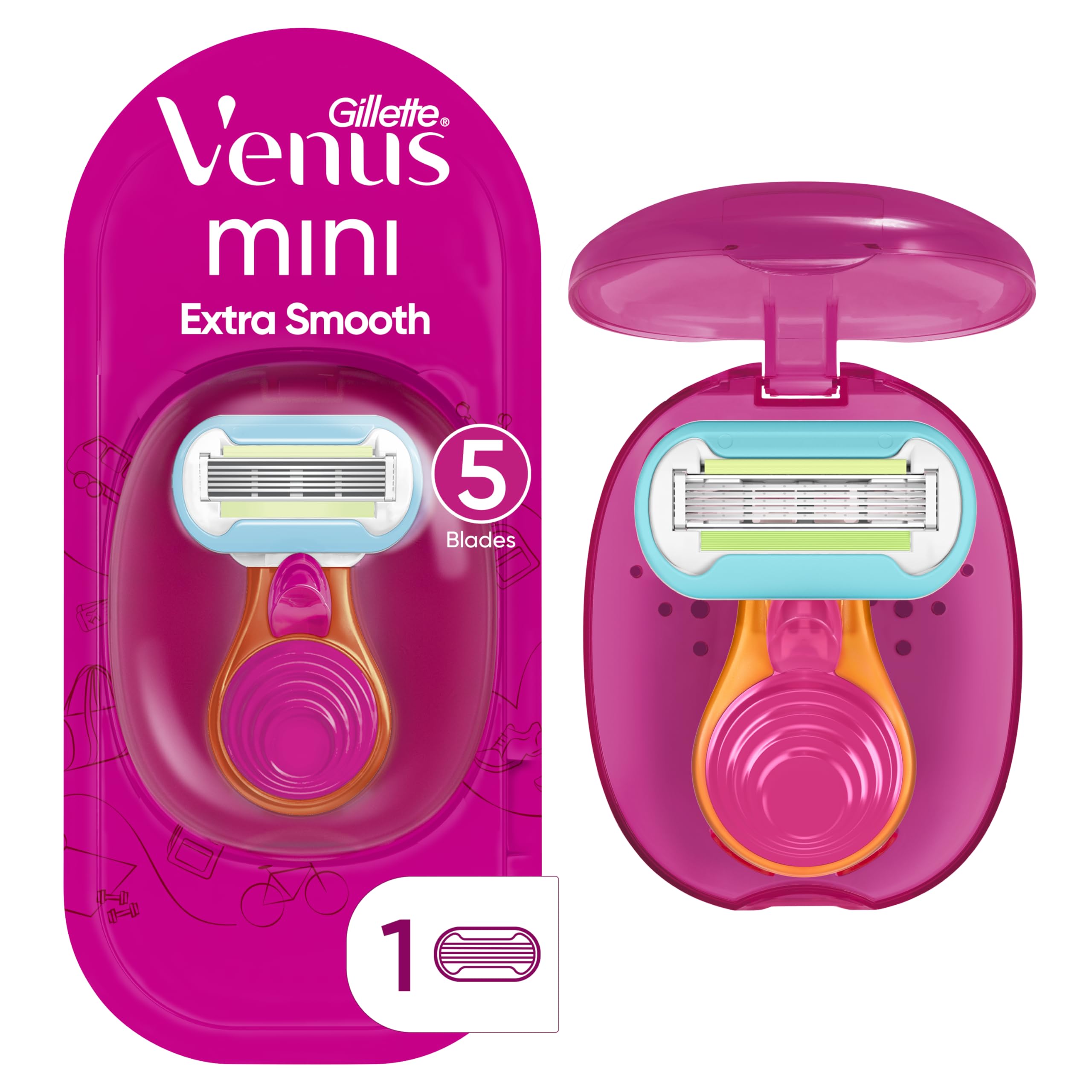 Gillette Venus Extra Smooth Travel Razor Kit with mini handle for on-the-go shaving and comfort