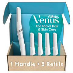 Gillette Venus facial razor handle with refill for reusable, precise dermaplaning at home.