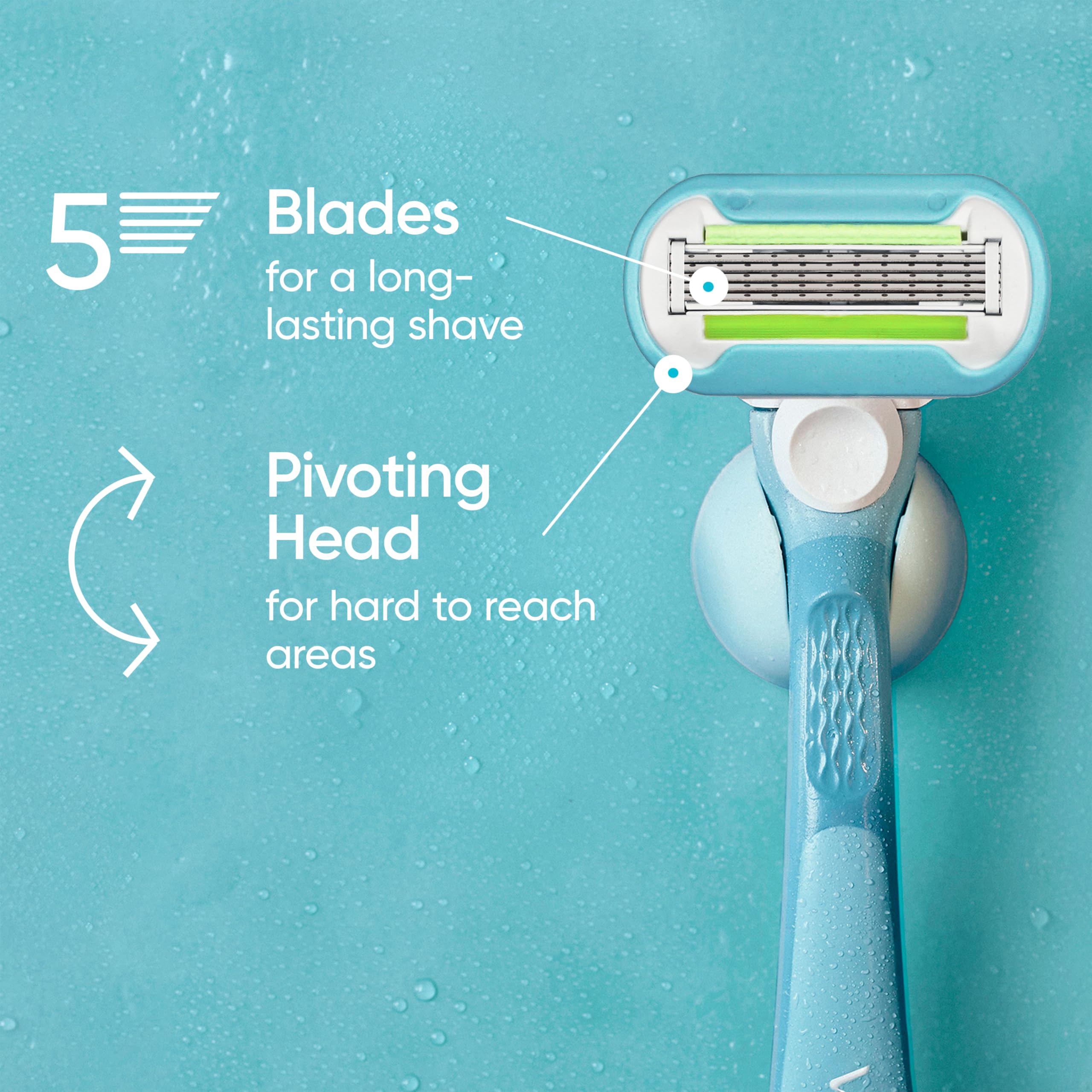 Gillette Venus five-blade razor refill pack highlighting long-lasting smoothness.