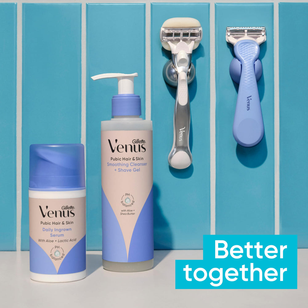 Blades of Gillette Venus Intimate Razor close-up showcasing sharp performance.