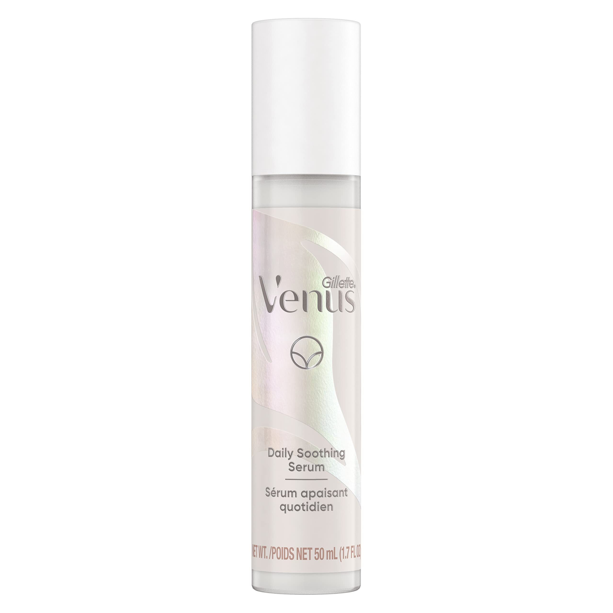Gillette Venus Intimate Serum bottle closeup for soothing daily hydration.