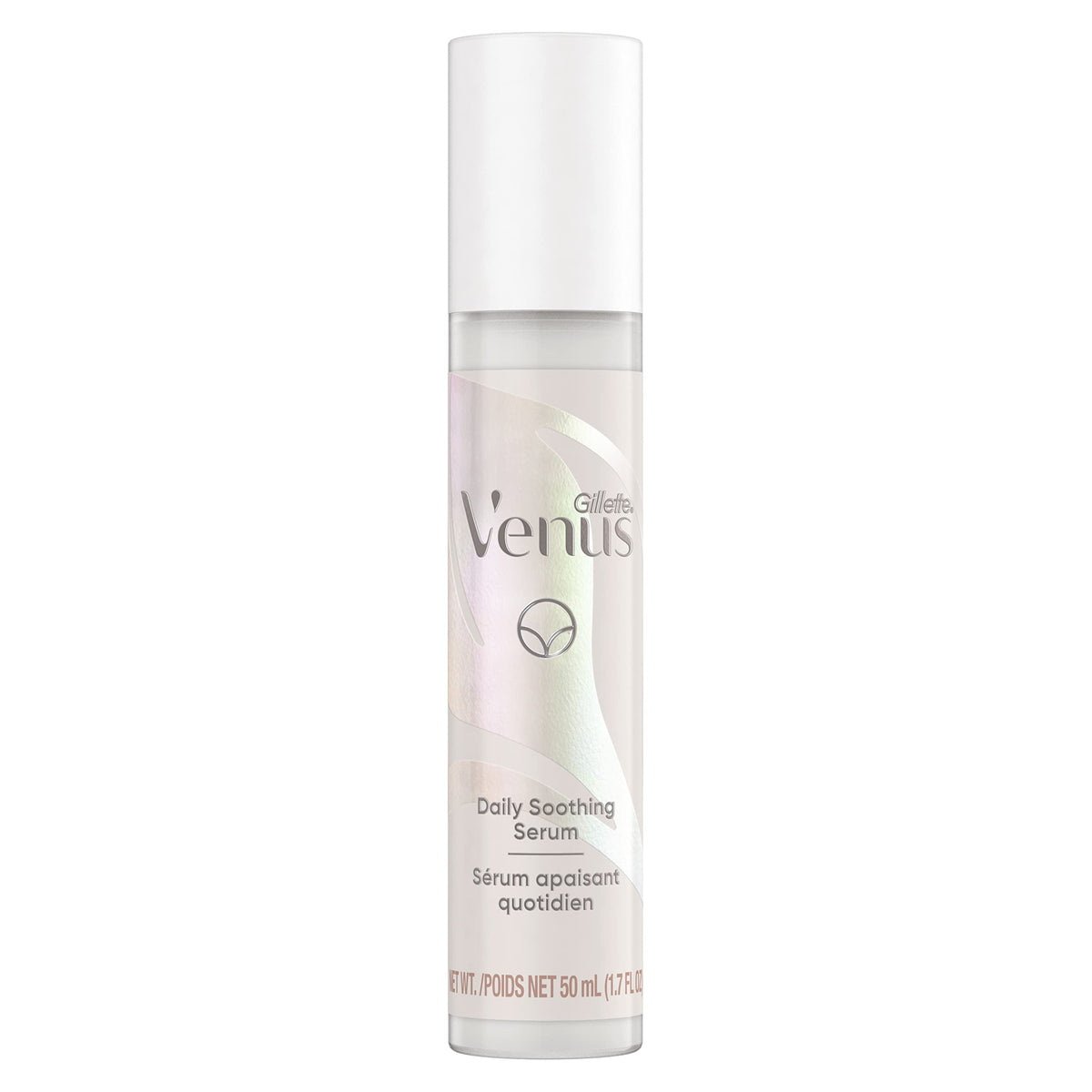 Gillette Venus Intimate Serum bottle closeup for soothing daily hydration.