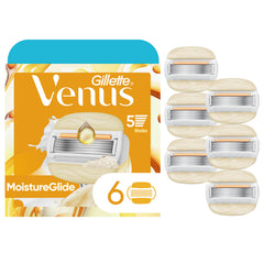 Gillette Venus MoistureGlide blades close-up with 2-in-1 bars for hydrated, smooth shaving.