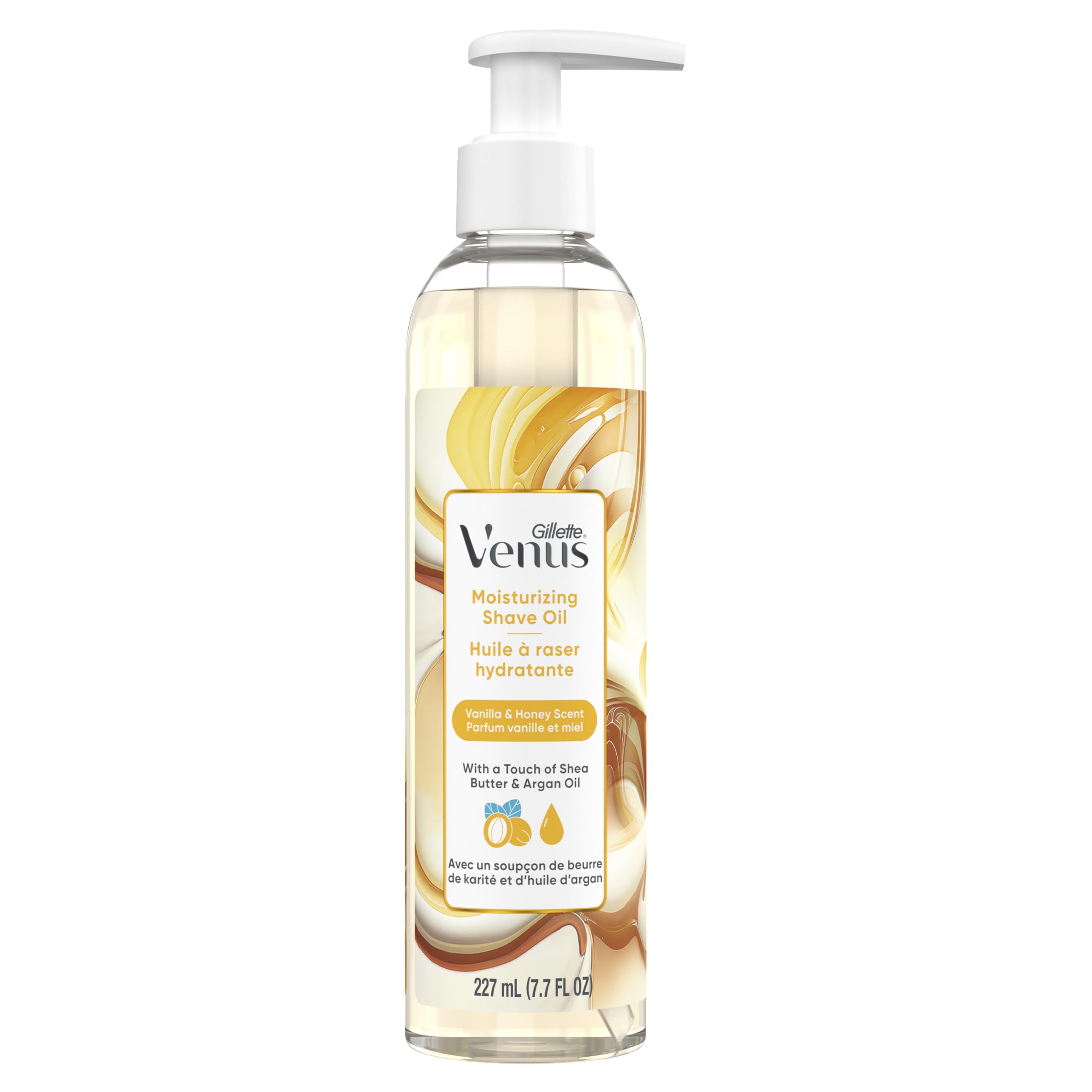 6 oz bottle of Gillette Venus shave oil offers long-lasting moisture.