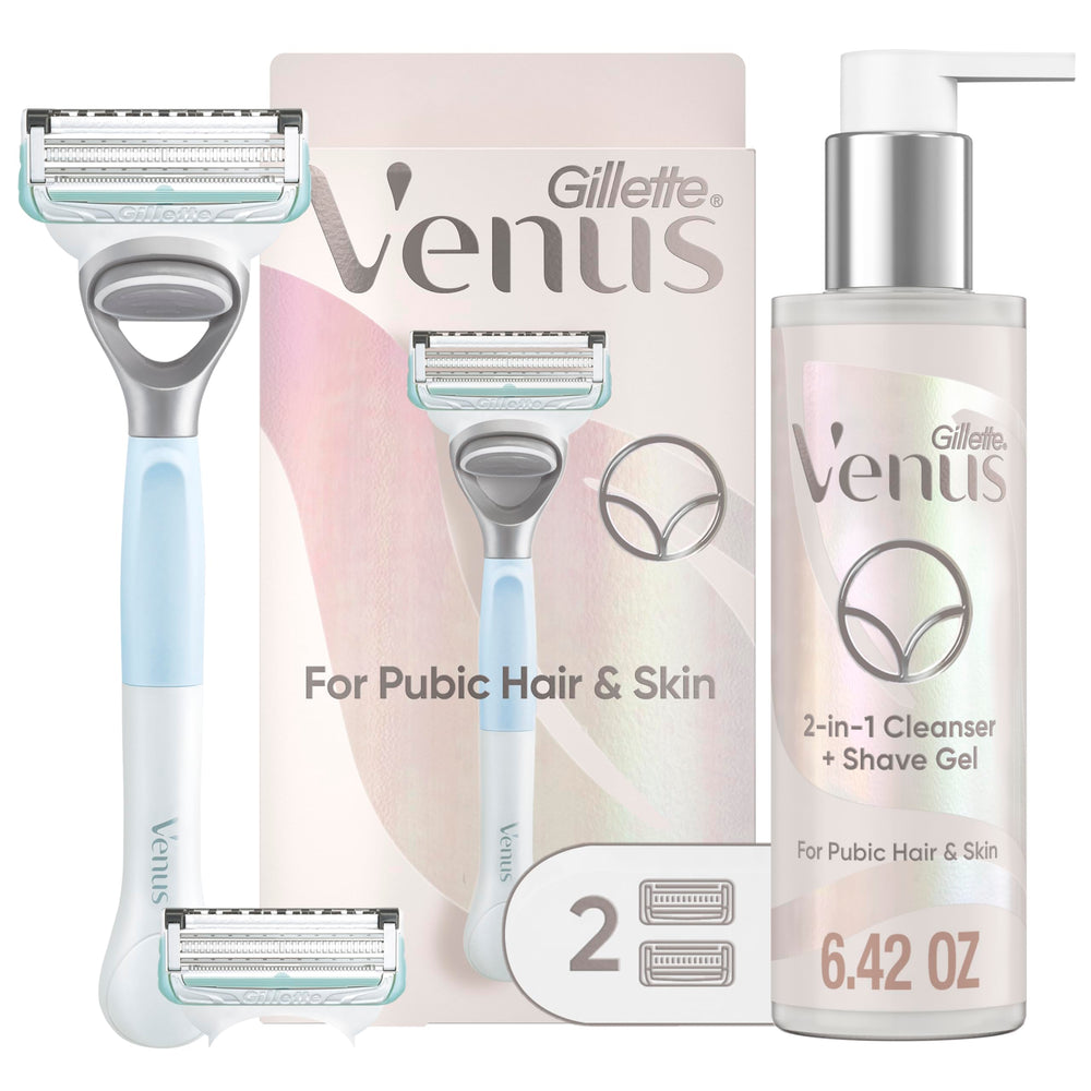 Gillette Venus pubic razor handle for a comfortable, controlled shave in the shower.
