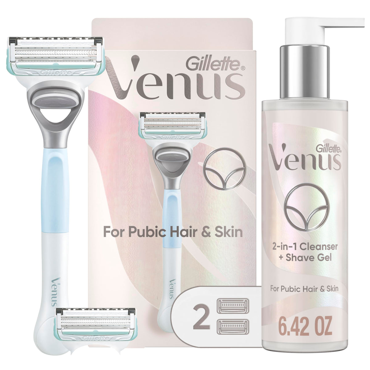 Gillette Venus pubic razor handle for a comfortable, controlled shave in the shower.