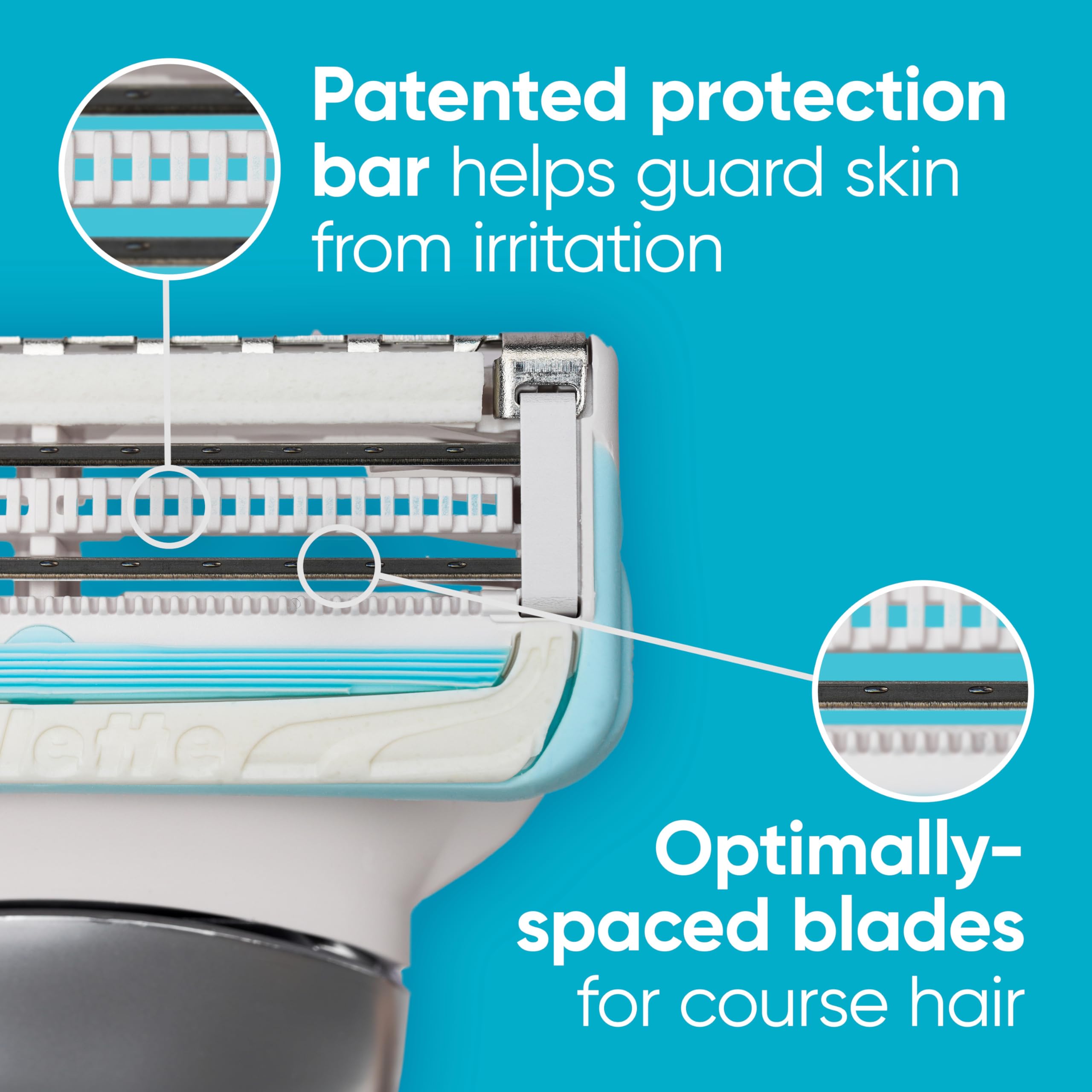 Gillette Venus pubic razor refills pack showing easy blade changes.