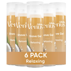 Gillette Venus Relaxing Coconut Shave Gel bottle pour for silky glide and tropical fragrance.