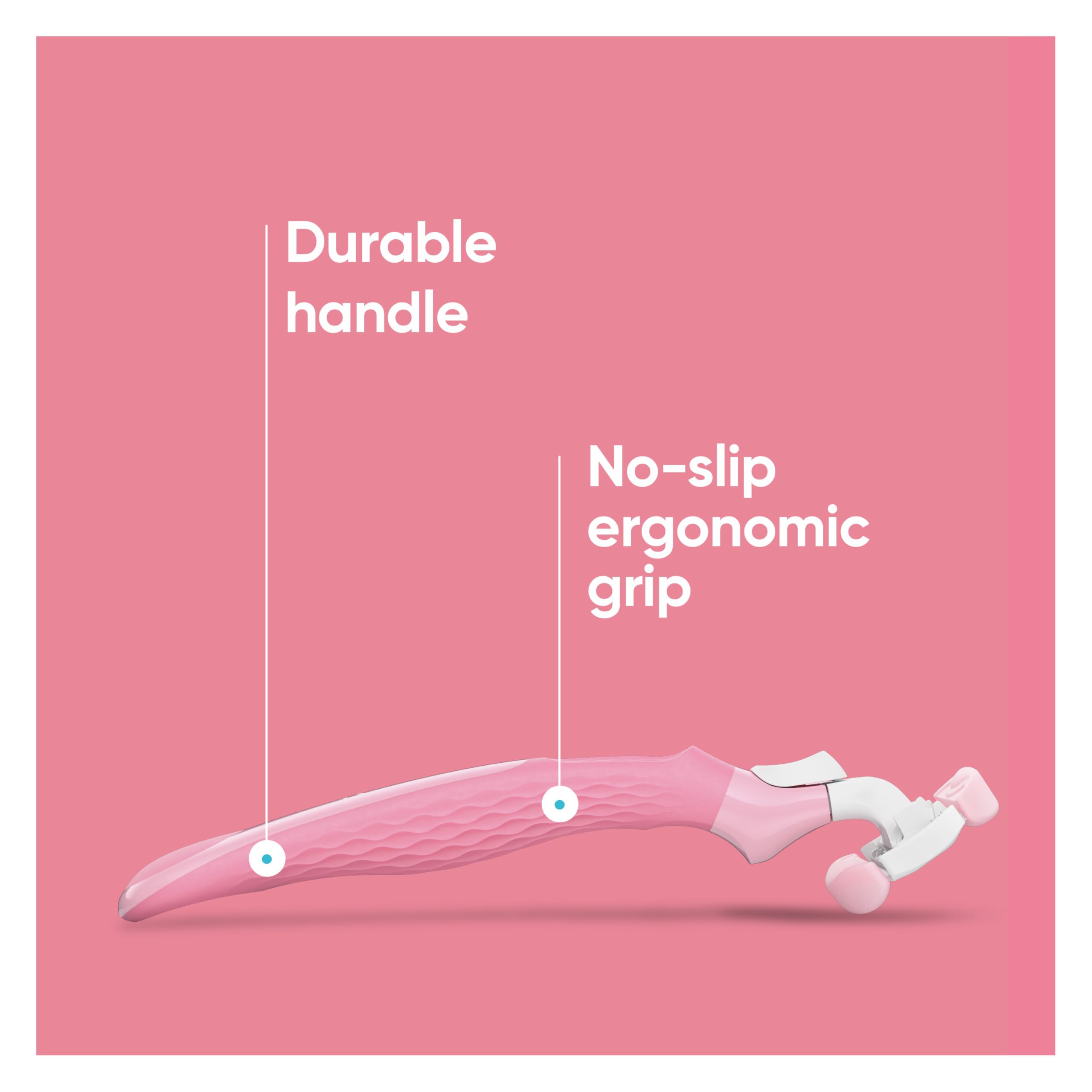 Reusable razor handle shown alongside refills for long-term use.